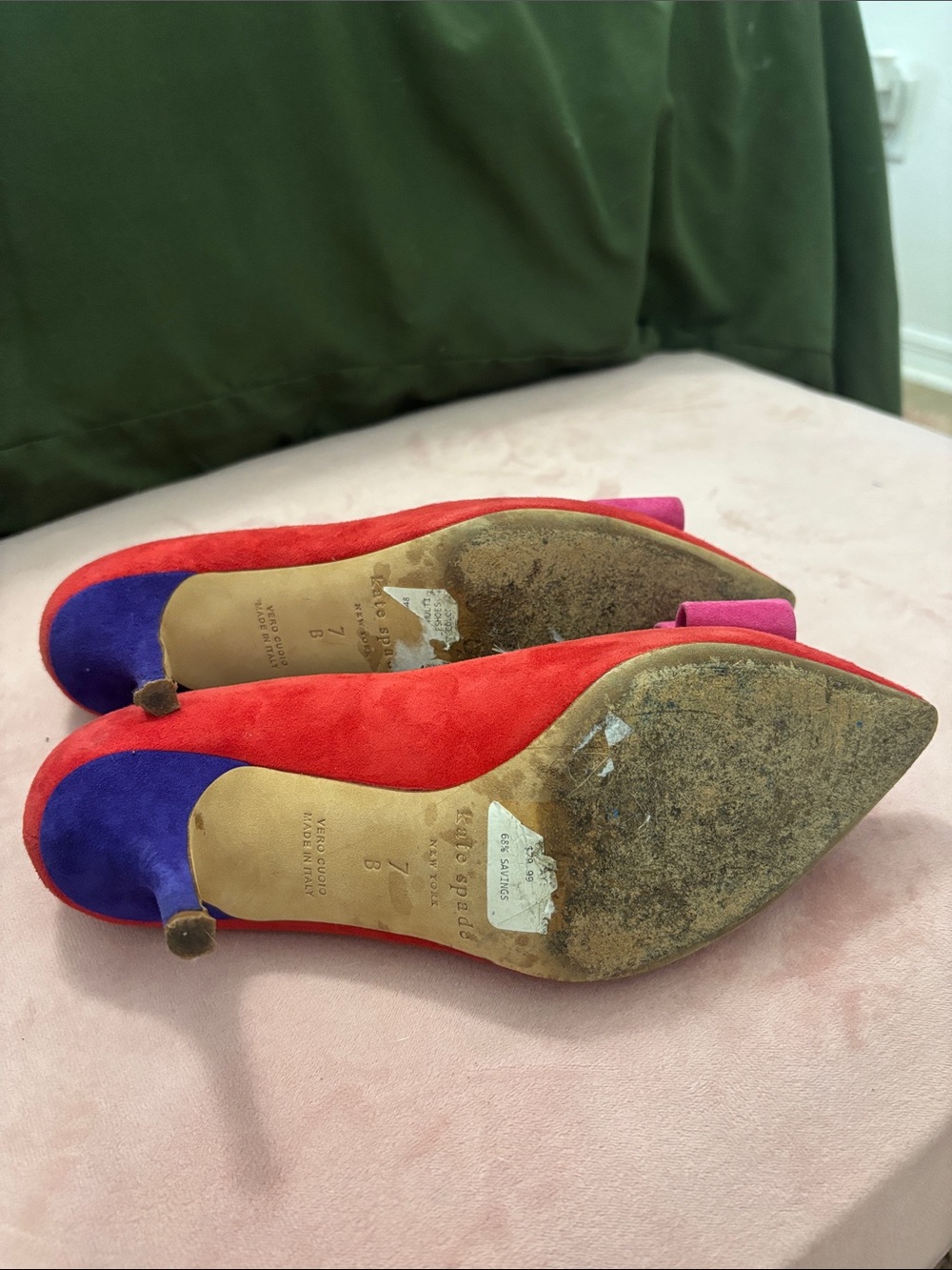 kate spade Red Suede Pointed-Toe Pumps with Pink Bow Accent - Picture 3 of 4